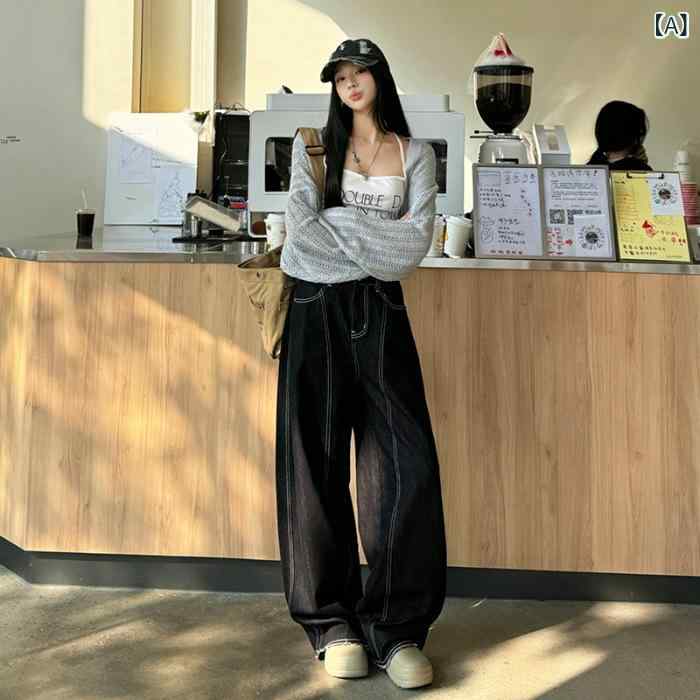ワイドデニムパンツ レディース ハイウエストストレート ワイドシルエットロング丈 ジーンズデニムボトムスゆったり黒 シンプルカジュアルベーシック 定番スタンダードナチュラル