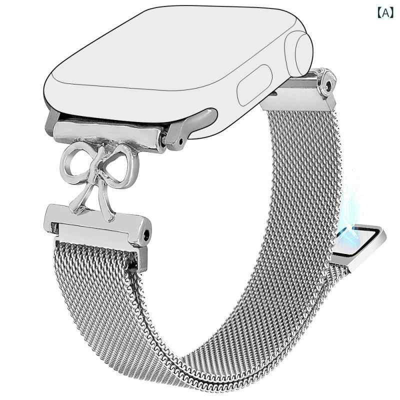 スマートウォッチ用ベルト レディース メンズ ユニセックス 金属製メッシュ 磁石留め無段階調整 替えベルト予備通気性耐久性ビジネス通勤通学仕事用普段使い シンプルベーシック定番スタンダードカジュアルナチュラル