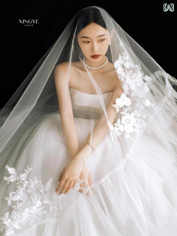 ウエディングヘッドドレス レディース ロングタイプ レース チュール ホワイト 結婚式 前撮り フォトウェディング 撮影小物 二次会 ブライダル 披露宴 髪飾り アクセサリー 花嫁 ウェディング ベール ナチュラル シンプル ベーシック スタン
