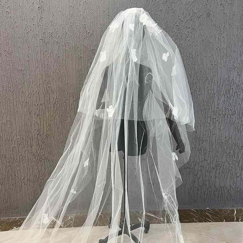 ウェディングベール レディース 立体フラワー ロング丈 二段 レース 刺繍結婚式挙式披露宴前撮り二次会フォトウェディングブライダル花嫁チュール華やか上品クラシックナチュラルフェミニンベーシックシンプル定番スタンダードカジュアル