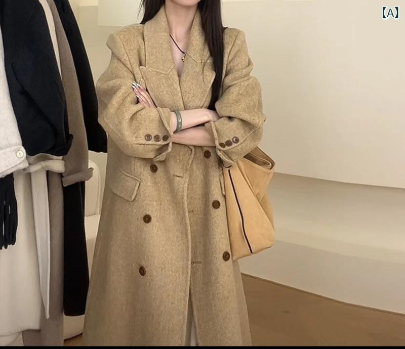 ロングコート ウール レディース ヘリンボーン テーラードカラー ダブルボタン ロング丈 膝下 美シルエット スタイルアップ 丁寧な縫製 落ち着いた雰囲気 チェスターコート 上着 羽織り 通勤 冠婚葬祭 お呼ばれ 行事 シック装い 秋冬定番 防寒対策｜やすらぎマーケット