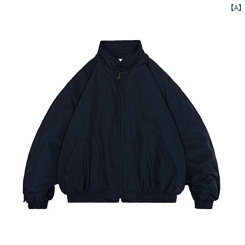 中綿ジャケット メンズ フライトジャケット ブルゾン 厚手 スタンドカラー ミリタリー シンプル 無地 保温 ゆったり 大きいサイズ ジャンパー カジュアル アウター 秋冬 防寒着 ワークウェア ストリート ファッション 上着 羽織り 男性 紳士 ビッグ