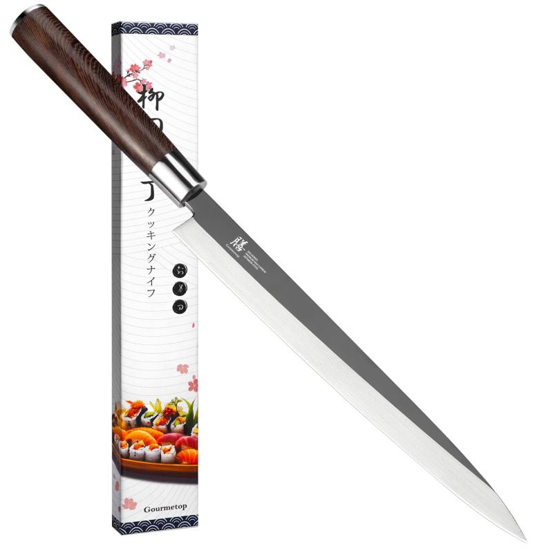 Gourmetop 出刃包丁 魚 片刃 右手用 180mm ステンレス 木柄 魚捌く 家庭用 パン切り