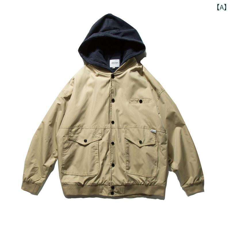 ワークジャケット メンズ レディース フード付き 工装ジャケット ミリタリー風 重ね着しやすい ヴィンテージ感 ストリートファッション 秋冬アウター カジュアル 丈夫なキャンバス生地 軽い着心地 ライトアウター 上着 羽織り 普段使い キャンプ アウトド｜やすらぎマーケット