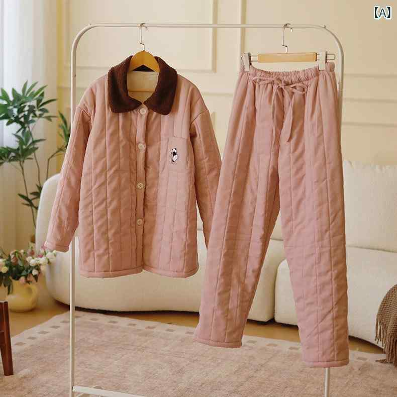ルームウェア パジャマ レディース 前開き 中綿入り 冬用 部屋着 パンダの刺繍 襟付き 厚手三層構造 キルト素材 ポケット付き ゆったりとしたシルエット リラックス ワンマイルウェア｜やすらぎマーケット 8,761円