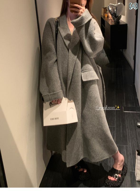 ロング厚地の外套 レディース 羊毛 カシミール アルパカ混 ダブル人間の顔 軽さ 原料品 大層らしい大きさ アウター 秋冬 通い 防寒 分かりやすい 無地 好いたらしいめ コーデ 流行り物  成年者 心地よい 体型取りまかなう 割れ易い見せかけ フォーマル 膝下 ロング