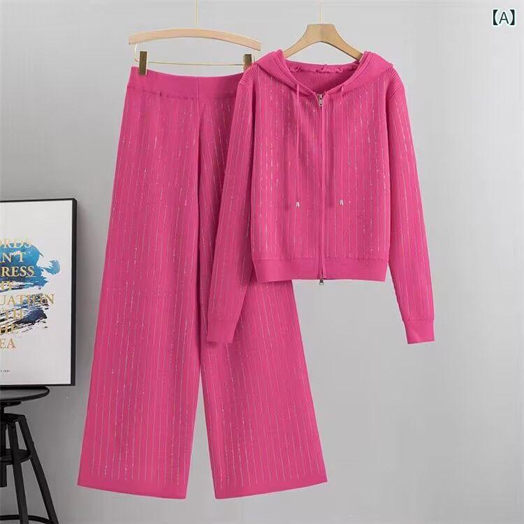 セットアップ レディース ニット 上下セット ワイドパンツ 2点セット ストレッチ素材 着痩せ 体型カバー 高見え 大人カジュアル きれいめ 部屋着見えしない セパレート 着回し 休日 お出かけ 旅行 デイリー 30代 40代 春秋 シンプル 無地 ゆ