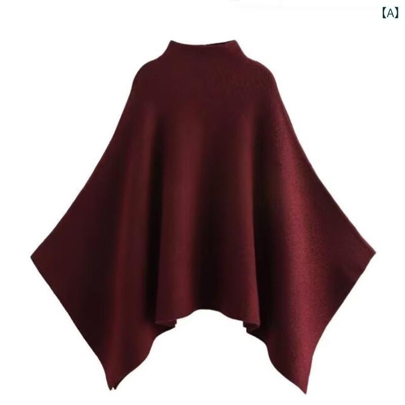 ポンチョ レディース ニット ハイネック アシンメトリー 変形 体型カバー 滑らかな落ち感 裾スリット レイヤード お出かけ チュニック 丈 ドレープ フォルム 構築的 スタイル ストレッチ性 重ね着 アイテム 首元 暖かい 二の腕 隠れる 美シ