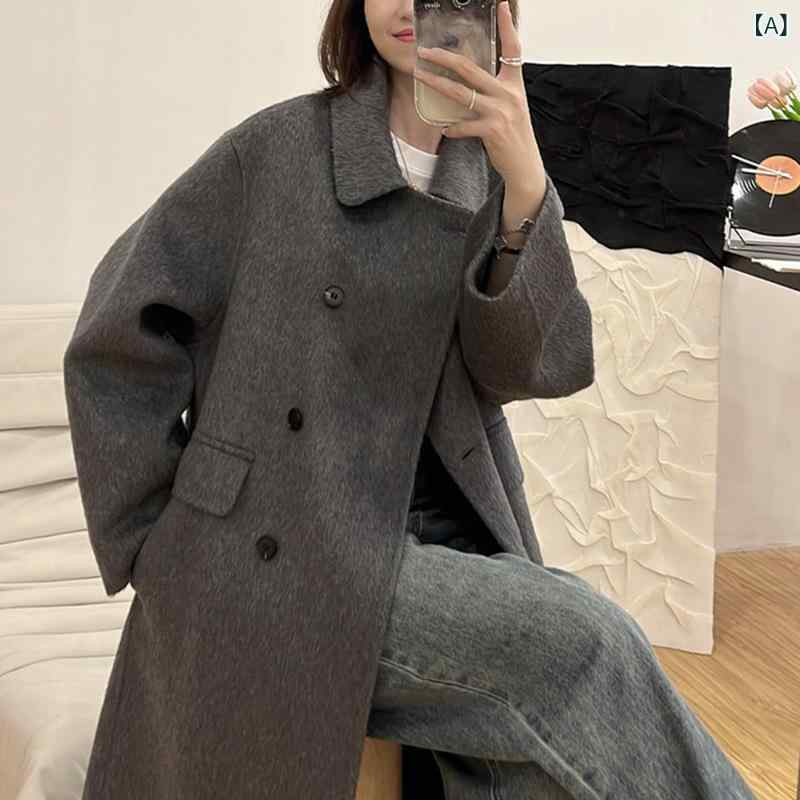 羊毛コート レディース ロング ダブルボタン ダブルフェイス リバー仕立て テーラード 膝丈 ゆったり シルエット 軽い 着心地 暖かい 寒さ対策 羽織り 上着 アウター 通勤 通学 フォーマル 冠婚葬祭 お呼ばれ 食事会 デイリー カジュアル オフィス｜やすらぎマーケット