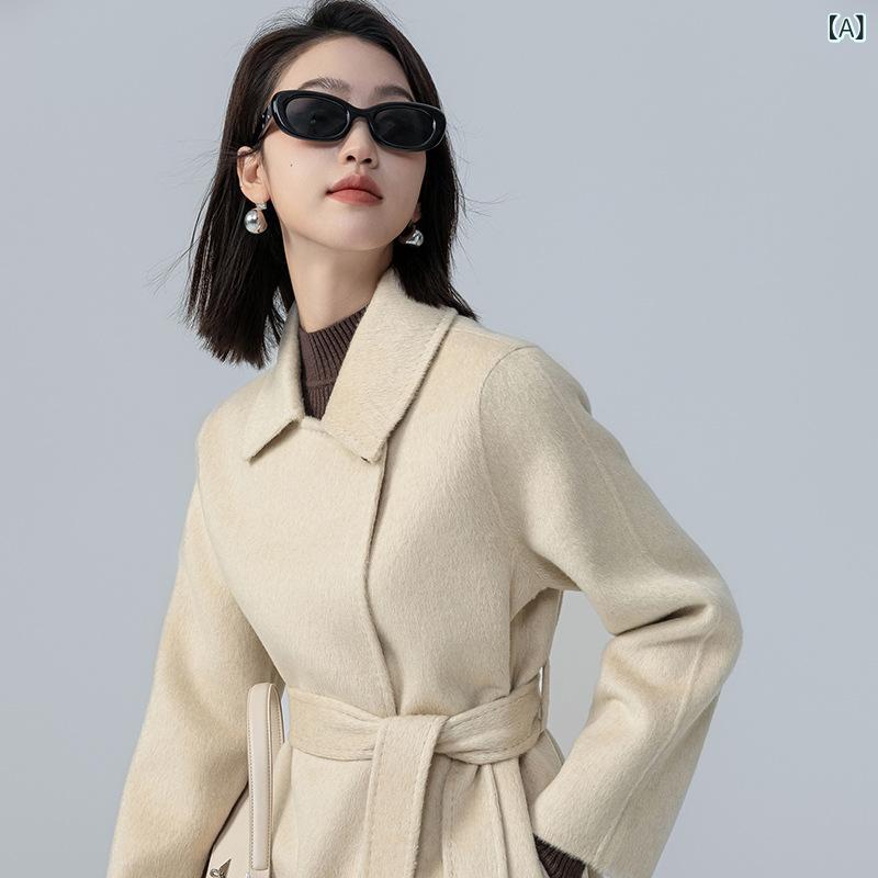 ウールコート レディース アウター テーラード ロング ダブルフェイス キャメル混 軽量 ベルテッド ミドル丈 シンプル フォーマル 通勤 オフィス きれいめ 大人 無地 羽織り 秋冬 防寒 高見え スタイリッシュ ベーシック 都会的 Iラインシ|やすらぎマーケット