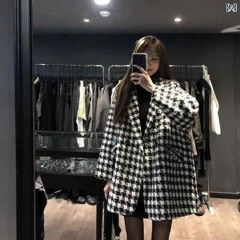 ロングコート レディース 千鳥格子 チェスターコート アウター 厚手 体型カバー きれいめ ミドル丈 裏地付き オフィス 通勤 通学 防寒 テーラード 襟付き ウール混 お出かけ デート フォーマル 羽織り 大人 オーバーサイズ 秋冬 20代 30代
