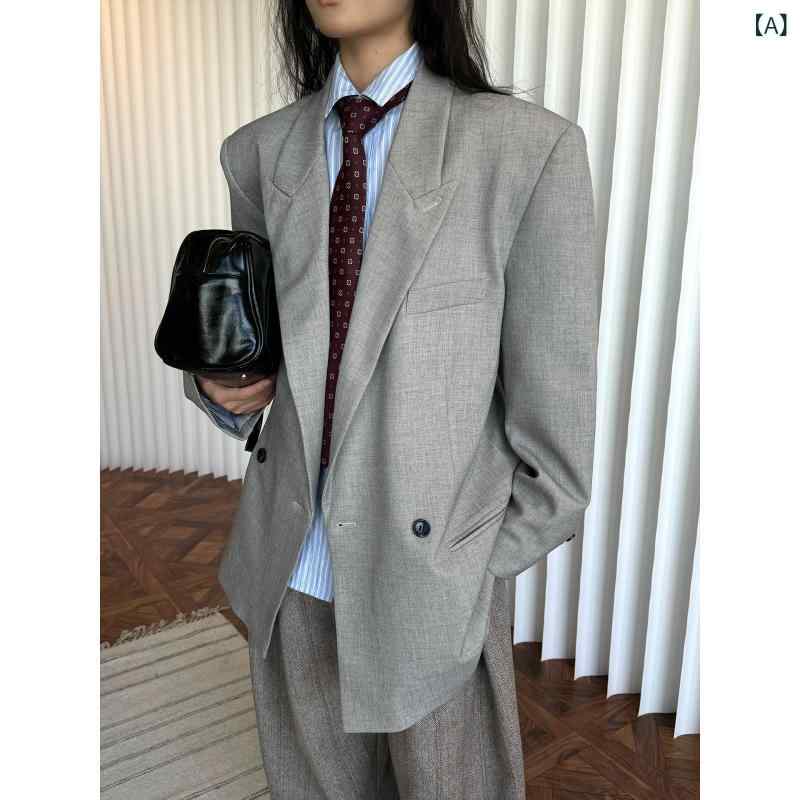 テーラードジャケット レディース アウター ピークド ワイドショルダー ゆるシルエット 体型カバー 洗練 素材 抜け感 オフィスカジュアル きれいめ 都会的 スタイルアップ 軽い 羽織 落ち感 シワになりにくい 着回し 万能アイテ|やすらぎマーケット