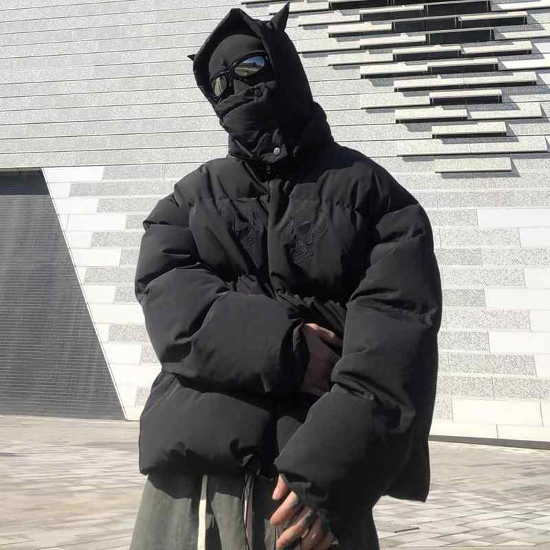 中綿ジャケット メンズ ストリート系 フード付き ビッグシルエット ハイネック ボリューム感 軽量 アウター ブルゾン ユニセックス 無地 冬服 カジュアル ゆったり 暖かい 普段使い おしゃれ 羽織り 防寒対策 上着 厚手 大きいサイズ 防寒着