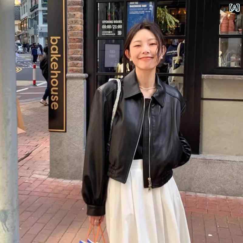 レザージャケット レディース 革 羊革 ショート丈 アウター 秋冬 カジュアル ライダース 柔らかい 軽量 シンプル きれいめ 羽織り 普段使い お出かけ 体型カバー 30代 40代 50代 大人 コーデ スタイルアップ 防風 リアルレザー ラ｜やすらぎマーケット