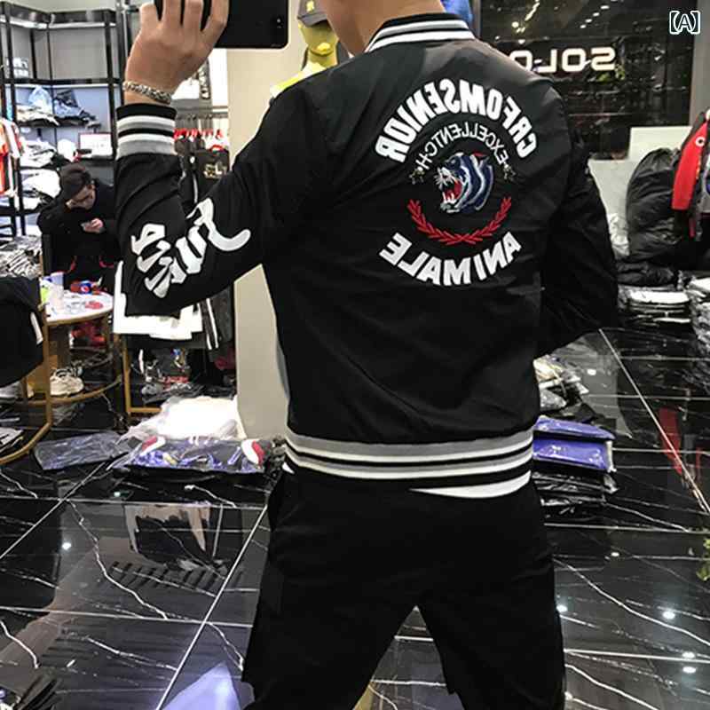 スタジャン メンズ 秋 アウター 上衣 刺しゅう 上衣 ライトアウター 律動的な調子とっ始め 前掛け 立ち襟 羽織り 心地よい 烏兎服 厚地の外套 細工物上衣 ミリタリー 表現スタイル 雅びやか 街着 普段使い走り 成人男性服 無地押し出し  ワンポイント