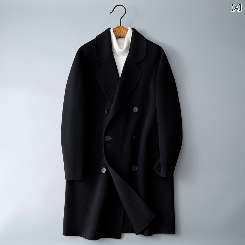 チェスターコート メンズ ロング ダブル ウール ダブルフェイス 保温性 軽量 膝丈 防寒 紳士服 アウター 通勤 ビジネス フォーマル 冠婚葬祭 カジュアル テーラード ジャケット 厚手 センターベント 縦長ライン 無地 ノッチド 男性用 冬服 |やすらぎマーケット