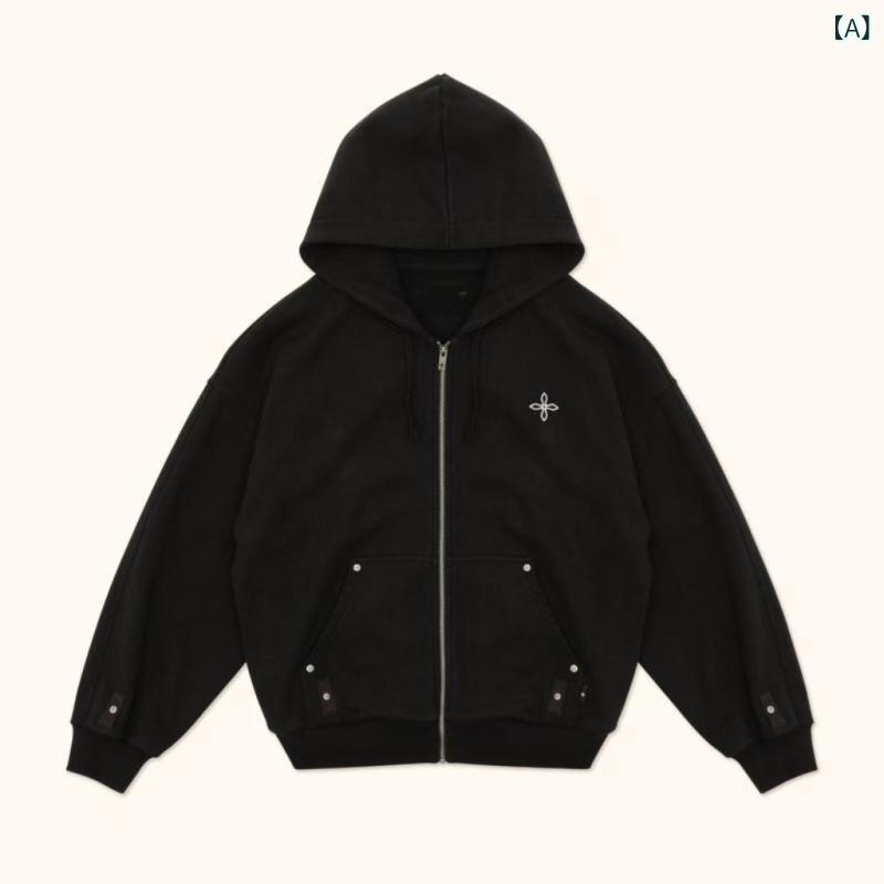 ジップパーカー クロス フーディー スウェット フルジップ オーバーサイズ ストリート バックプリント レイヤード 丈夫な厚手生地 高見え ユニセックス ライトアウター 羽織り ワンマイルウェア カジュアル スポーティー スタイリッシュ 重ね着