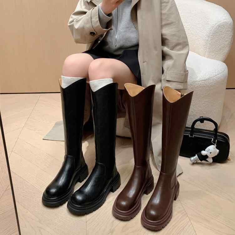 ウエスタンブーツ ロング 牛皮 V撥ねのける チャンキーヒール 革 乗り尻ブーツ 乗り馬ブーツ 脚長成り行き 履き分かりやすい ロング丈 厚底 ラウンドトゥ バックジップ 成年者お嬢さん 筒あたり近所 ゆったり 心地よい 兼ね合い感 デイリー