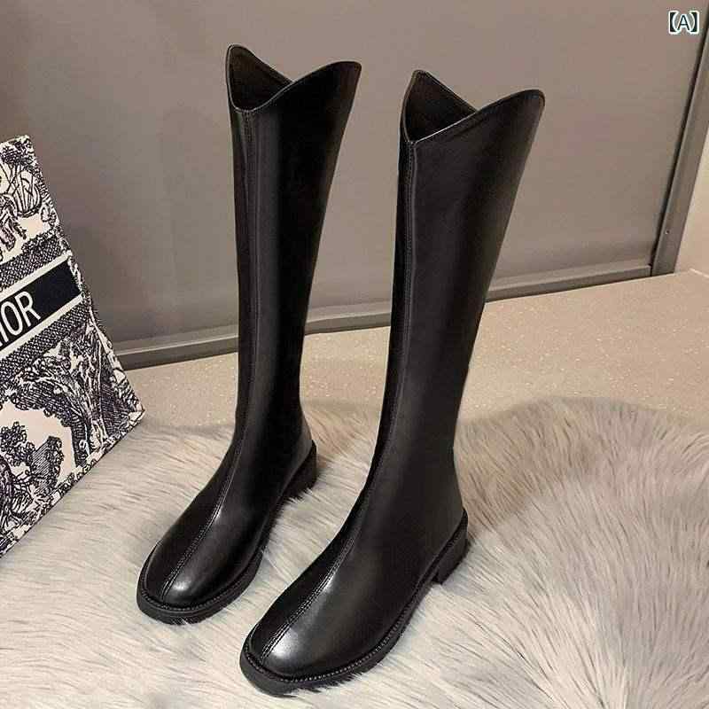 ロングブーツ ウエスタンブーツ レディース ジョッキーブーツ Ｖカット 脚長効果 疲れにくい 歩きやすい チャンキーヒール サイドファスナー 滑り止め 幅広 甲高 旅行 お出かけ ショッピング 立ち仕事 大人 カジュアル 上品 フェミニン 筒周り ゆった