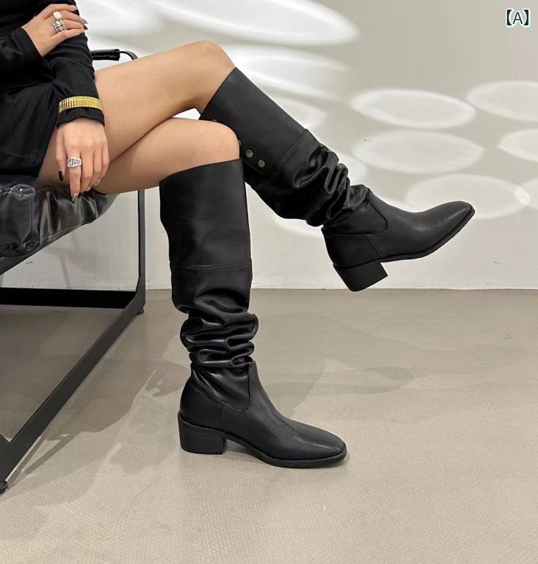 ロングブーツ ウエスタンブーツ 乗り尻ブーツ 秋冬 影ぼうし 美脚伝達ルート チャンキーヒール ポインテッドトゥ 側面チャック デイリー 履き気味合い 膝下丈 筒あたり近所 粗利益 兼ね合い感 歩き分かりやすい 分かりやすい  上滑り打ちきり インソール 疲労困憊