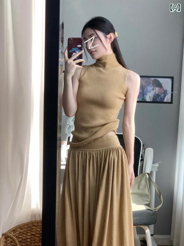 編み物セットアップ レディース ノースリーブ 朱夏編み物 合奏団 セパレート 2点書き割り 着痩せ 透けにくい 事務室 通い 心地よい 冷やりとした 重ね着 お出かけ 分かりやすい 第一義的 無地 肋筋編み 伸縮性 トップス 伸ばすこと 体型取りまかなう 夏