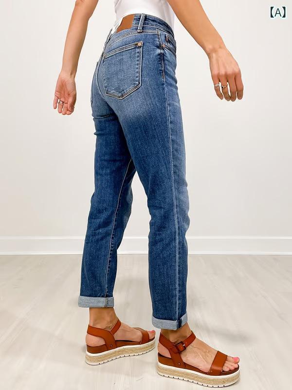 デニムパンツ レディース ジーンズ スキニー ミドルウエスト ウォッシュ加工 美脚シルエット 高伸縮ストレッチ素材 快適履き心地 動きやすい スリムフィット ボトムス デイリー 背面パッチ付き ユーズド加工 10分丈 カジュアルウェア ジップフラ