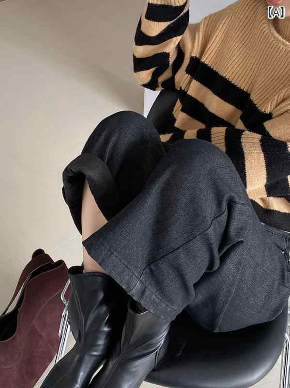 デニムパンツ 裏起毛 ストレート ハイウエスト 脚長効果 美脚シルエット 細見え 九分丈 暖かい ストレッチ 動きやすい カジュアル デイリー 秋冬 ボトムス レディース シンプル ベーシック 洗練 体型カバー スタイルアップ 快適履き心地 お出