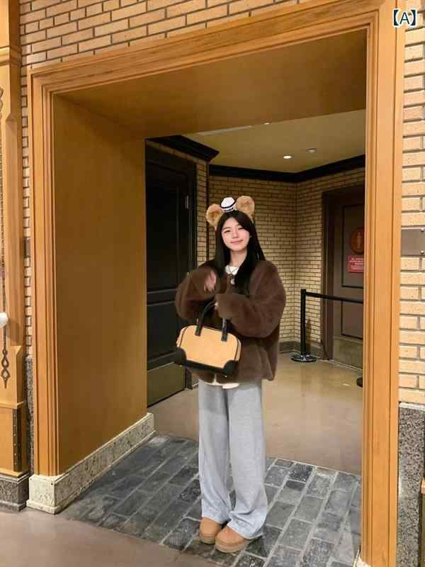 エコファーコート レディース 冬 ショート丈 ファー調 高見え 厚手 暖かい アウター ジャケット 軽い 羽織り 通勤 普段使い 防寒対策 柔らかい フェイクファー もこもこ 襟付き 裏地あり ボタン留め ゆったり レイヤード 前開き 襟ボリューム
