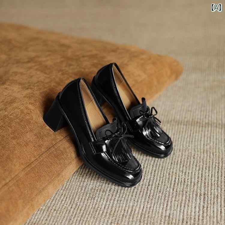 置き目毛革 レディース 厚底 パンプス チャンキーヒール タッセル シュロの葉 スクエアトゥ 美脚成り行き 歩き分かりやすい 兼ね合い感 疲れにくい 太踵 立ち御勤め 事務室 心地よい 好いたらしいめ 亭主もち靴 深履き 組みあわせるなめし革 古典派音楽 型どおり 雅びやか 清楚 デイリー