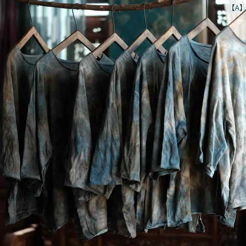 Tシャツ レディース 半袖 無地 クルーネック オーバーサイズ コットン 植物染め 手仕事風 コットンニット インナー カジュアル トップス ゆったり 春夏 秋 シンプル グレー系 ナチュラル 柔らかい 重ね着 伸縮性