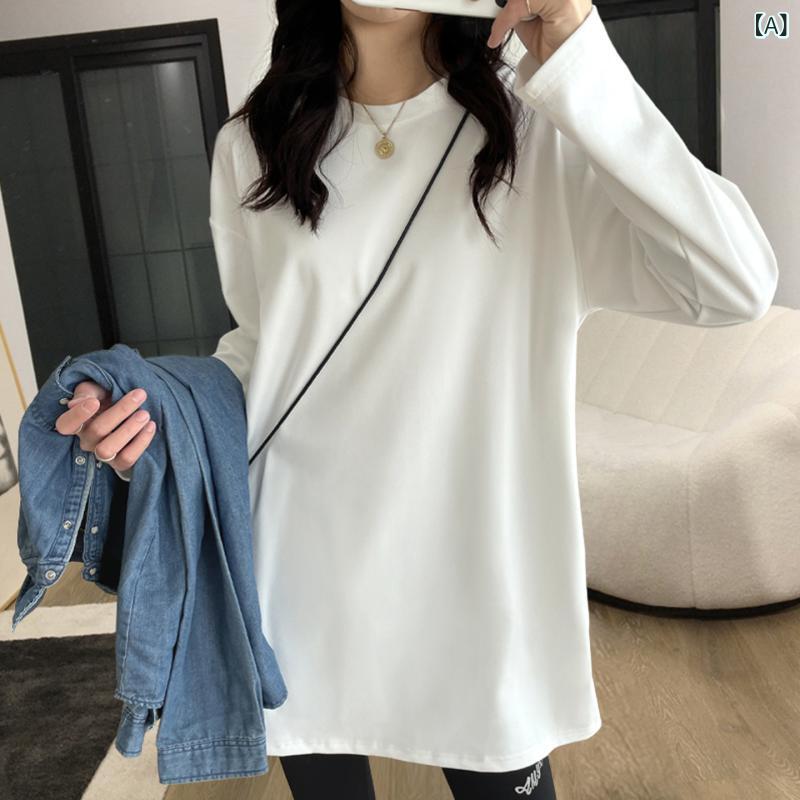 Tシャツ レディース 長袖 ロンT カットソー 綿100% 厚手 ロング丈 無地 シンプル トップス チュニック クルーネック インナー 重ね着 ゆったり カジュアル 透けにくい 丈夫 コットン 秋冬 ヘビーウェイト