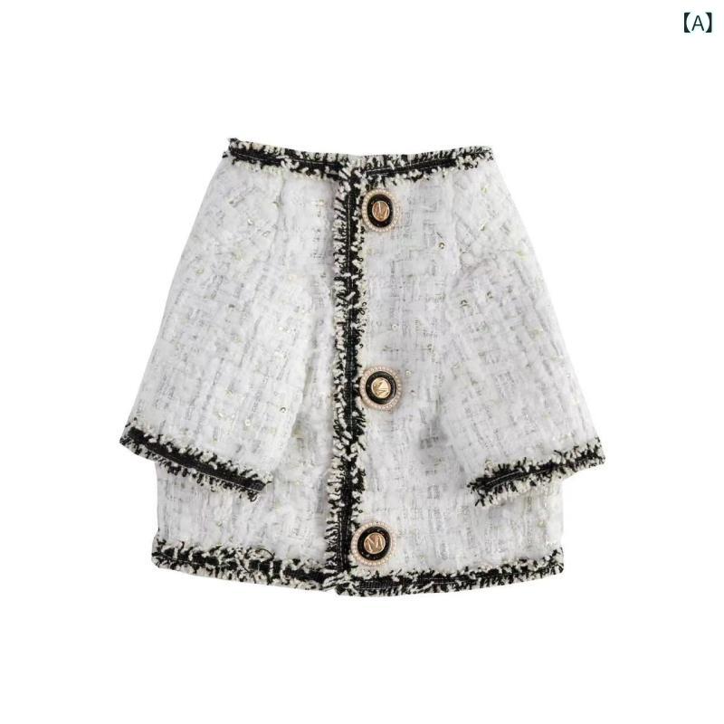 ドッグウェア 犬服 猫服 ツイード ジャケット ワンピース ペット服 スカート かわいい お出かけ お散歩 華やか 暖かい 春秋冬 防寒 小型犬 中型犬 チワワ トイプードル パピー ギフト 記念日 パーティー