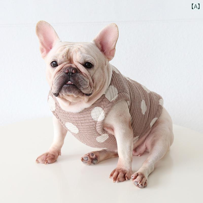 犬服 ドット柄 ベスト タンク フレンチブルドッグ パグ コーギー 柴犬 中型犬 ペットウェア 抜け毛防止 お散歩 お出かけ 重ね着 通気性 柔らかい 鼻ぺちゃ 猫 春 カジュアル ウェア フレブル 水玉 部屋着 ブルドッグ