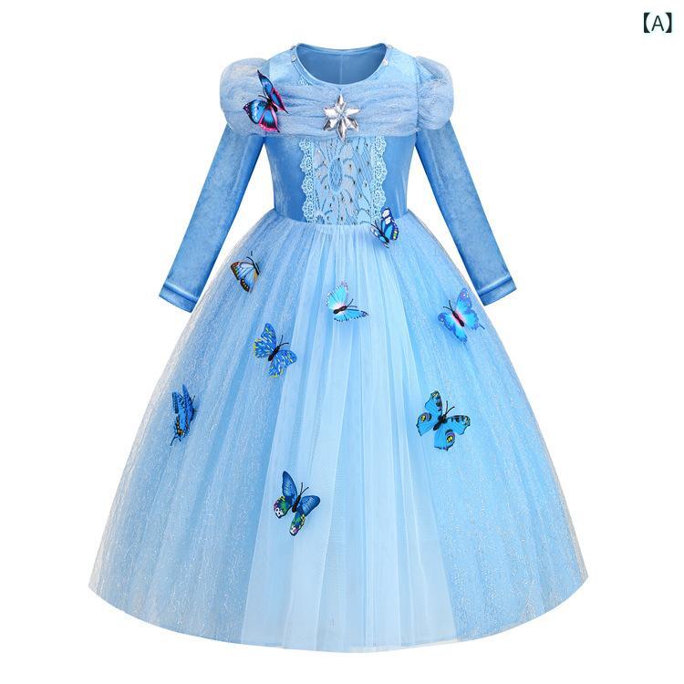 子供用ドレス 女の子 プリンセス ハロウィン 仮装 ワンピース ロング チュール レース 発表会 お誕生日 クリスマス プレゼント お姫様 変装 パーティー イベント ステージ衣装 ブルー 水色 かわいい コスプレ衣装