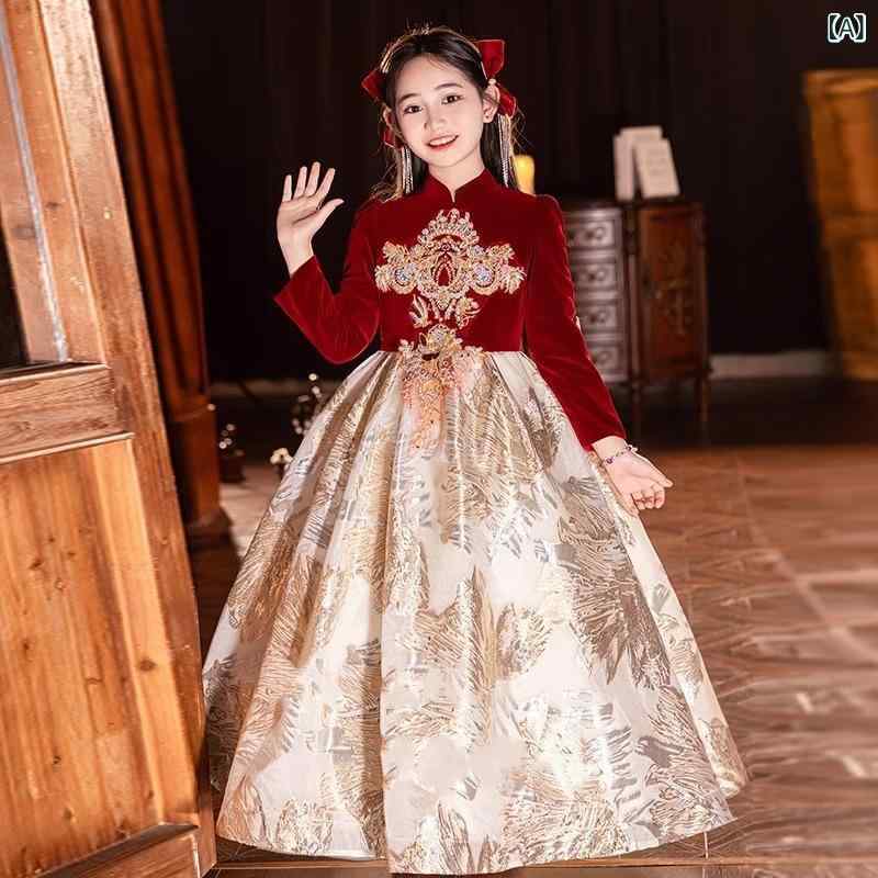 子供ドレス 女の子 発表会 演奏会 結婚式 ロング ワンピース チャイナ風 レッド 刺繍 華やか レトロ クラシック 七五三 誕生日 パーティー キッズフォーマル 子供服 ジュニア 衣装 6,867円