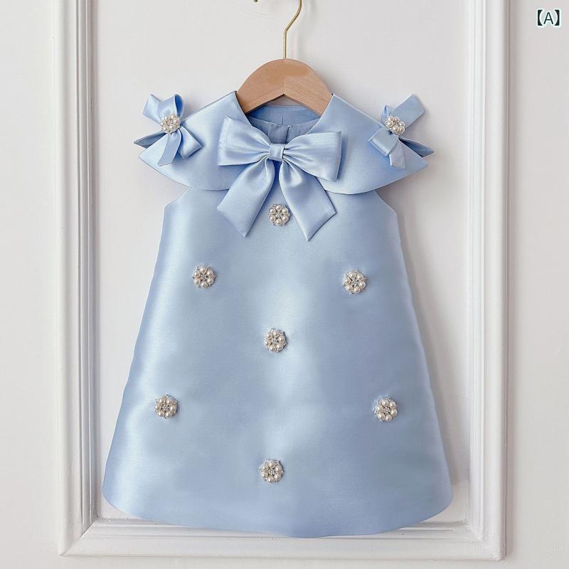 子供ドレス 女の子 1歳 誕生日 発表会 セレモニードレス サテン ワンピース キッズ 結婚式 お食い初め パーティー ピアノ ステージ衣装 記念撮影 ギフト プレゼント 赤ちゃん 七五三 フォーマル 80 90 出産祝い