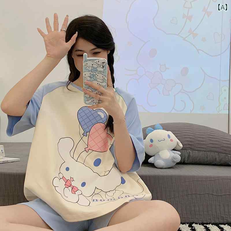 パジャマ レディース ルームウェア 半袖 ショートパンツ セットアップ 夏用 上下セット コットン素材 部屋着 かわいい プリント 総柄 吸汗速乾 お泊り 旅行用 ギフト 女子会 通気性 涼しい 柔らかい｜やすらぎマーケット