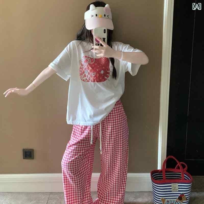 パジャマ レディース 夏 半袖 長ズボン 上下セット ルームウェア 綿 総柄 キャラクター 部屋着 寝巻き 快適 涼しい ウエストゴム カジュアル セットアップ ナイトウェア 涼感 通気性 柔らかい ゆったり
