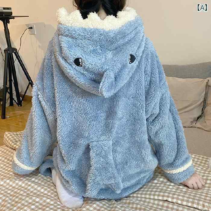 ルームウェア レディース パジャマ サメ 部屋着 上下セット フランネル もこもこ あったか フード付き アニマル キャラクター 長袖 厚手 秋冬 防寒 リラックス 寒さ対策 ギフト プレゼント かわいい おしゃれ