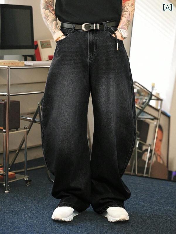 デニムパンツ レディース メンズ ジーンズ ジーパン ワイドパンツ ストレート ブラック アメリカンカジュアル ストリートファッション ヴィンテージ風 大きいサイズ ゆったり ボトムス ロングパンツ 男女兼用 通学