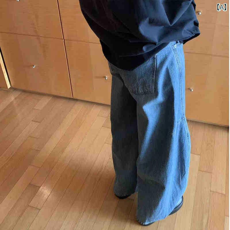 デニムパンツ レディース ワイド ストレート ジーンズ テーパードパンツ カーブパンツ ゆったり 美脚 脚長効果 体型カバー カジュアル ボトムス ズボン ジーパン フルレングス 無地 コットン シンプル 定番