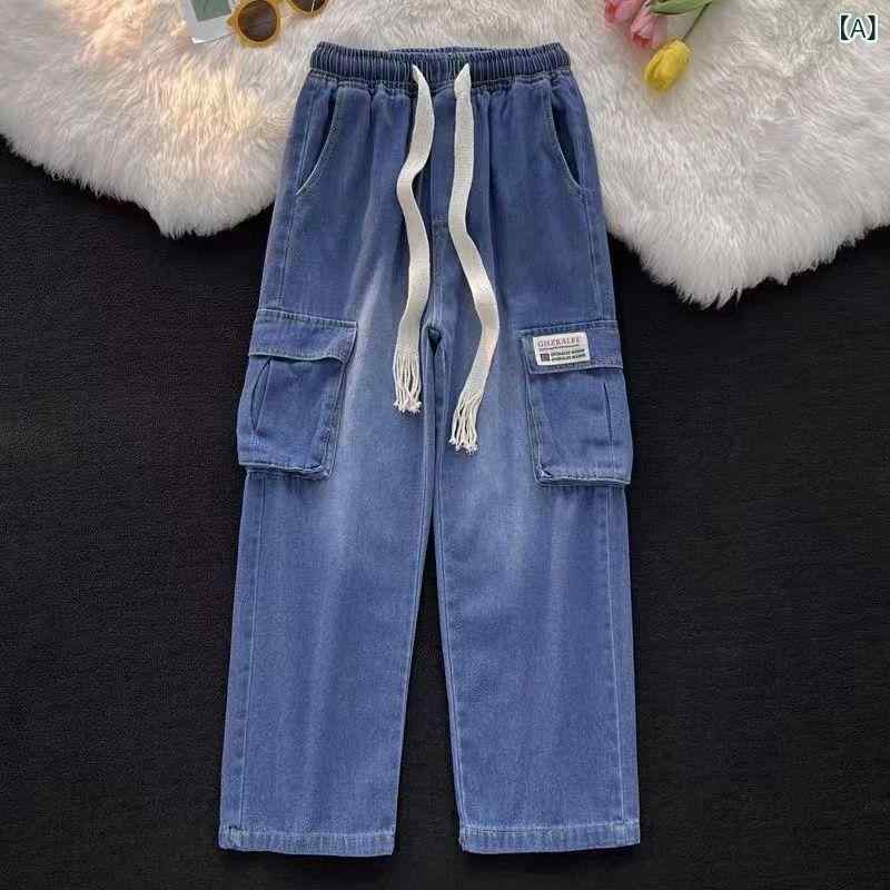 カーゴパンツ メンズ デニム ジーンズ ストレート ワイド ワークパンツ ヴィンテージ加工 ウォッシュ加工 多ポケット ゆったり カジュアル ロングパンツ ボトムス アメカジ 丈夫 作業着 普段着 キャンプ