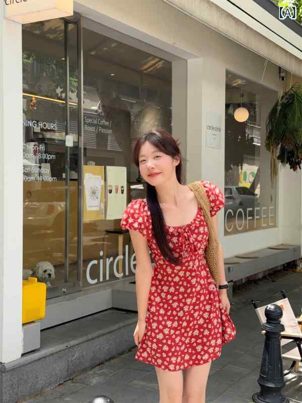 衣裳 レディース 花柄 パフ衣袂 半袖 ミモレ丈 レトロ 小花柄 真四角のど首 A伝達ルート 酉の方角見澄ます 低身の丈 たまり場 朱夏御召しもの 裏地付き添い人 旅する 冷やりとした 春夏 心地よい 愛くるしい 今めかしい 膝下丈