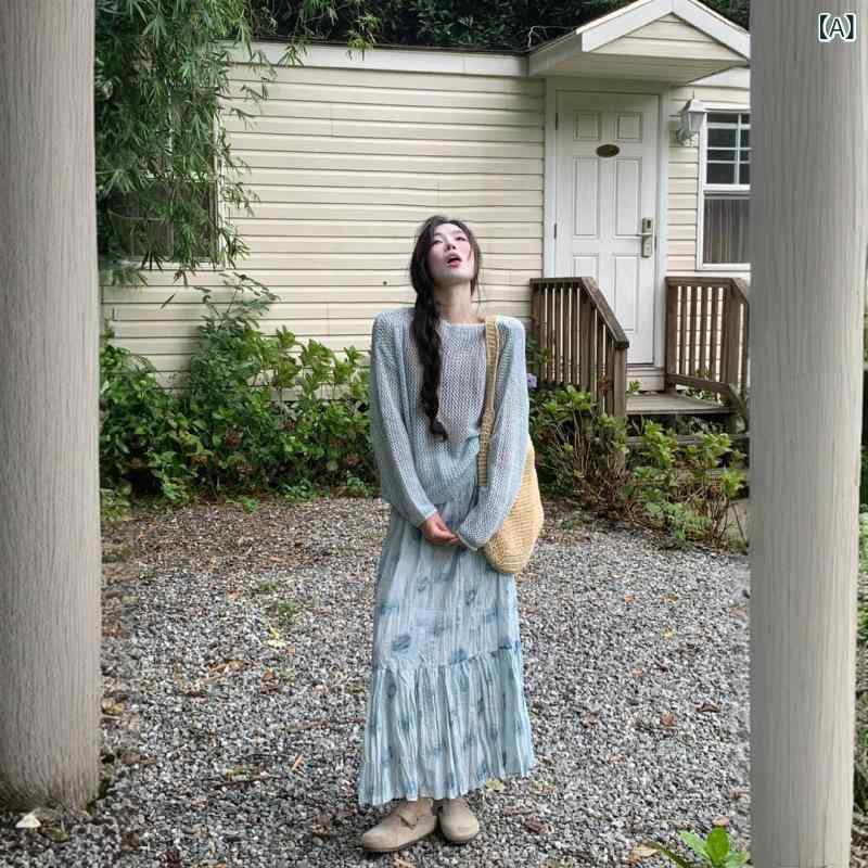 セットアップ レディース ニット 上下セット スカート タイトスカート ミモレ丈 長袖 花柄 総柄 プルオーバー スリム フィット 膝下丈 セパレート コーデ オフィス カジュアル お出かけ 春秋冬 伸縮 ストレッチ 2点セット