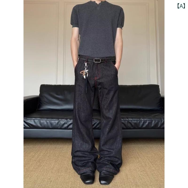 デニムパンツ メンズ レディース フレアパンツ ブーツカット インディゴブルー コントラストステッチ ヴィンテージ加工 ユニセックス オーバーサイズシルエット カジュアルストリート アメカジワークスタイル