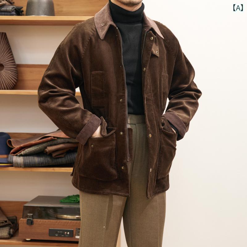 ジャケット メンズ コーデュロイ テーラードジャケット 秋冬 厚手 長袖 襟付き カジュアル アウター 紳士服 無地 シンプル 羽織り 防寒 暖かい ワークジャケット 英国風 スタイリッシュ トラッド ビジカジ 上着 普段着|やすらぎマーケット