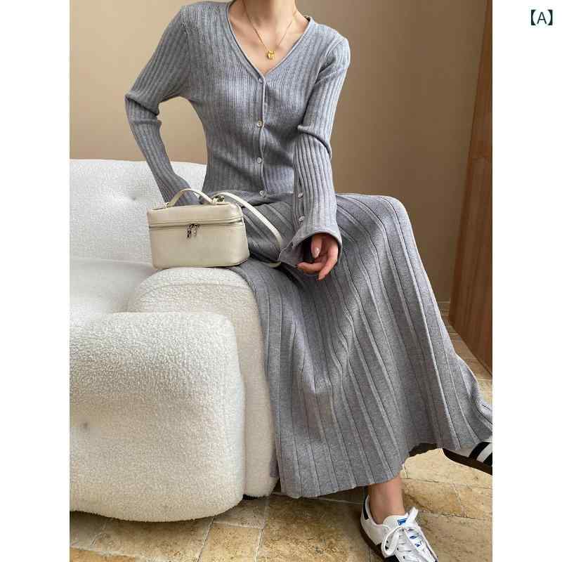 セットアップ レディース ニット カーディガン プリーツスカート 2点セット 長袖 ミモレ丈 秋服 冬服 ウエストゴム 無地 上下セット カジュアル オフィス 通勤 通学 お出かけ シンプル 膝下丈 セーター Ａライン