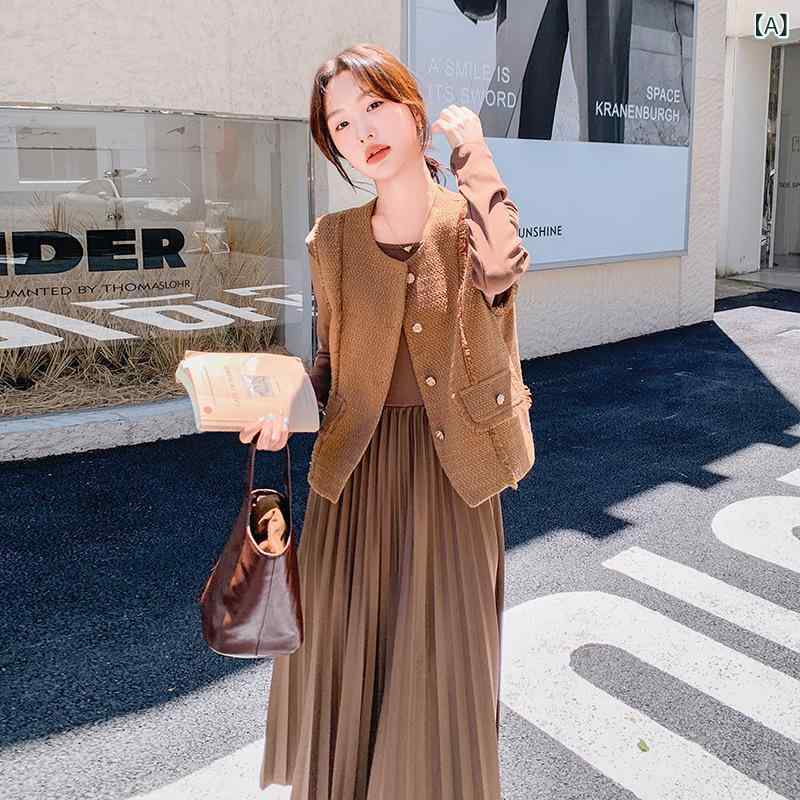 セットアップ レディース ツイード ジャンパースカート 2点セット ワンピース ノースリーブベスト ひざ丈 ブラウン フォーマル 冠婚葬祭 卒業式 入学式 卒園式 入園式 お呼ばれ 二次会 披露宴 結婚式 パーティー 8,786円