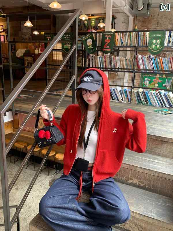 ニットカーディガン レディース セーター 羽織り トップス フード付き パーカー風 長袖 春服 秋服 お出かけ デイリー 普段使い ライトアウター カジュアル 無地 前開き ニット素材 シンプル ゆったり