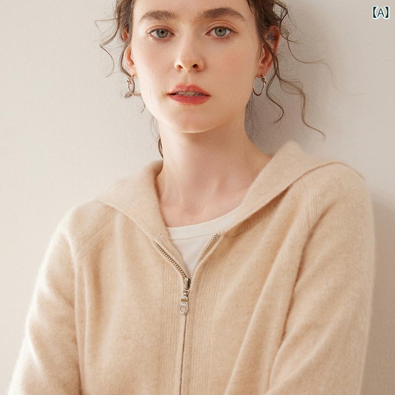編み物ジレー レディース カシミール 100% ジップアップ ボンネット付き添い人 パーカー 長袖 羽織り 生あたたかい 無地 ゆったり アウター 心地よい トップス 事務室 防寒 秋冬 母の日 差し上げ物 差し上げ物